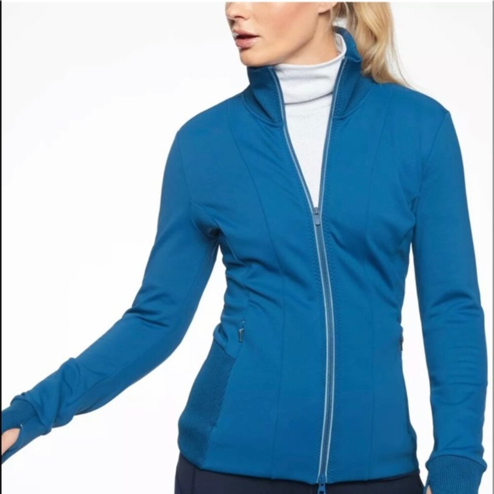 Athleta Ridge Front Zip Sweat Top Peacock Blue  Women's XS